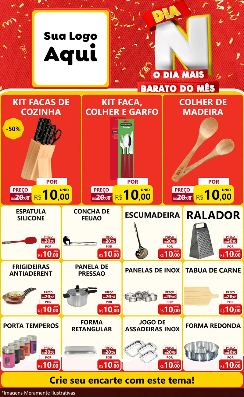 Modelo de Encarte para Encarte Grande com o tema Dia N o Dia Mais Barato do Mês para Utilidades Domésticas