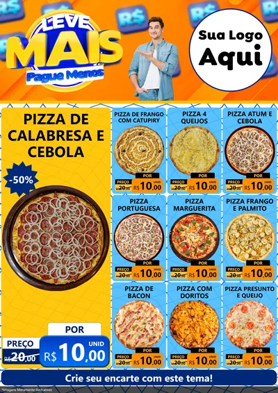 Modelo de Encarte para Encarte A4 Vertical com o tema Leve Mais, Pague Menos para Pizzaria