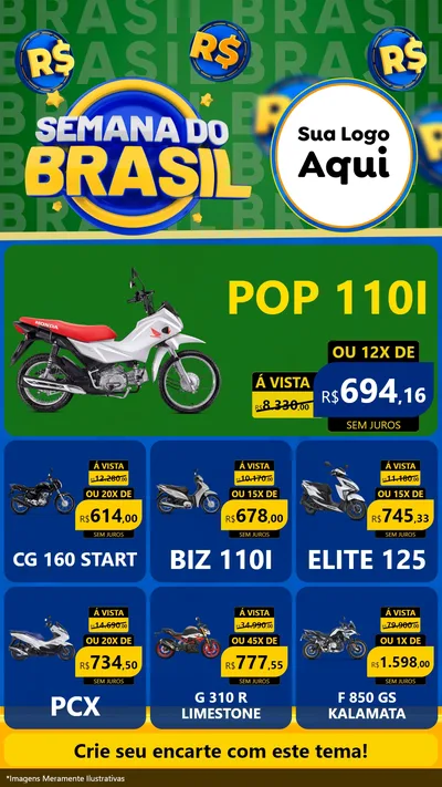 Modelo de Rede Social para Stories com o tema Semana Do Brasil para Concessionaria de Motos