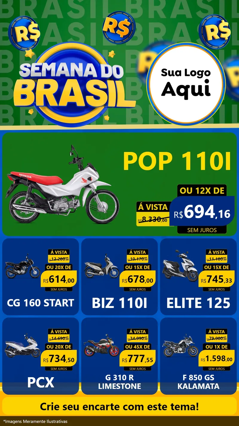Modelo de Rede Social para Stories com o tema Semana Do Brasil para Concessionaria de Motos