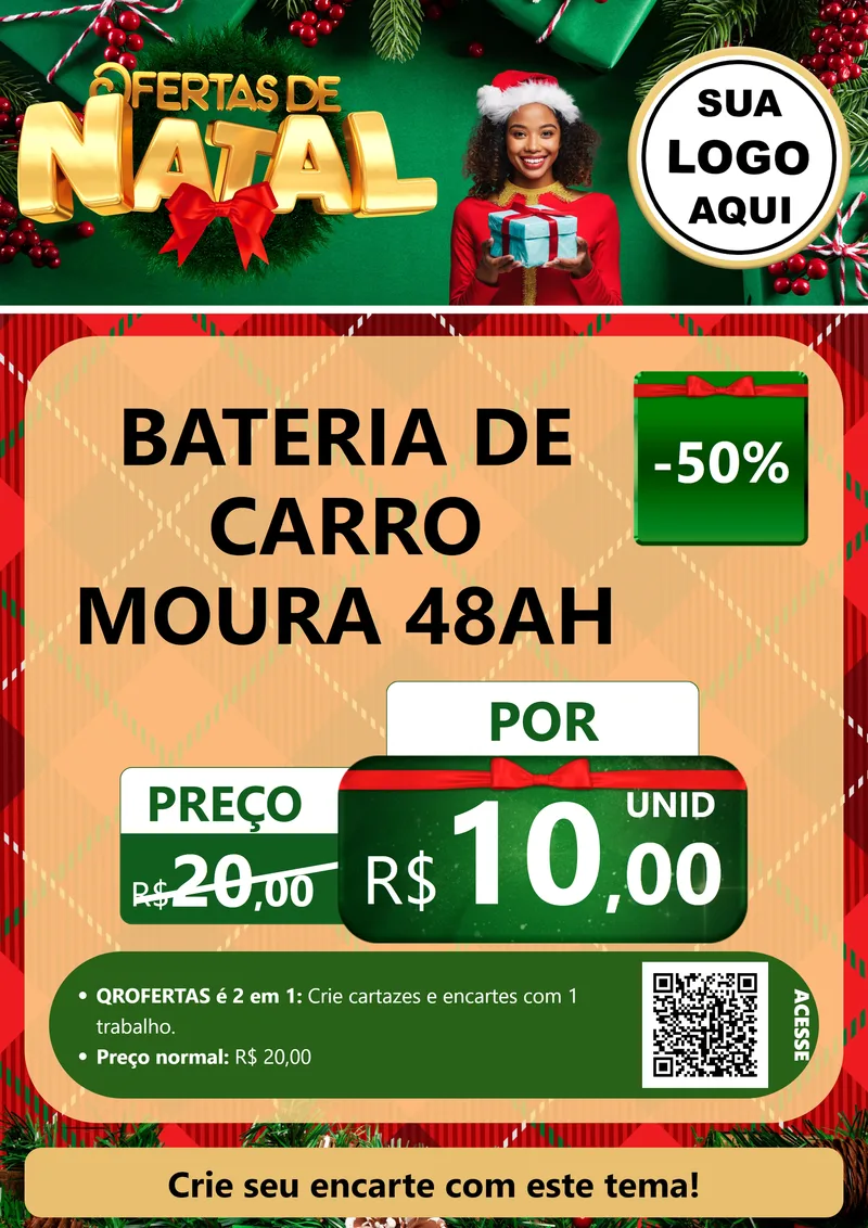 Modelo de Cartaz para Cartaz A4 Vertical com o tema Ofertas de Natal para Baterias Elétricas
