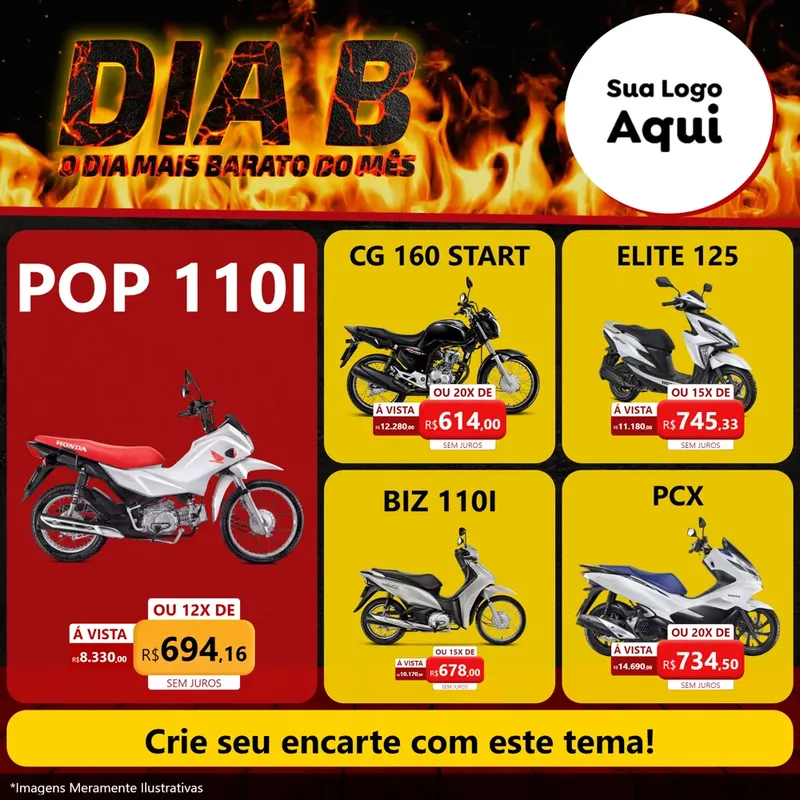 Modelo de Rede Social para Feed Facebook com o tema Dia B para Concessionaria de Motos