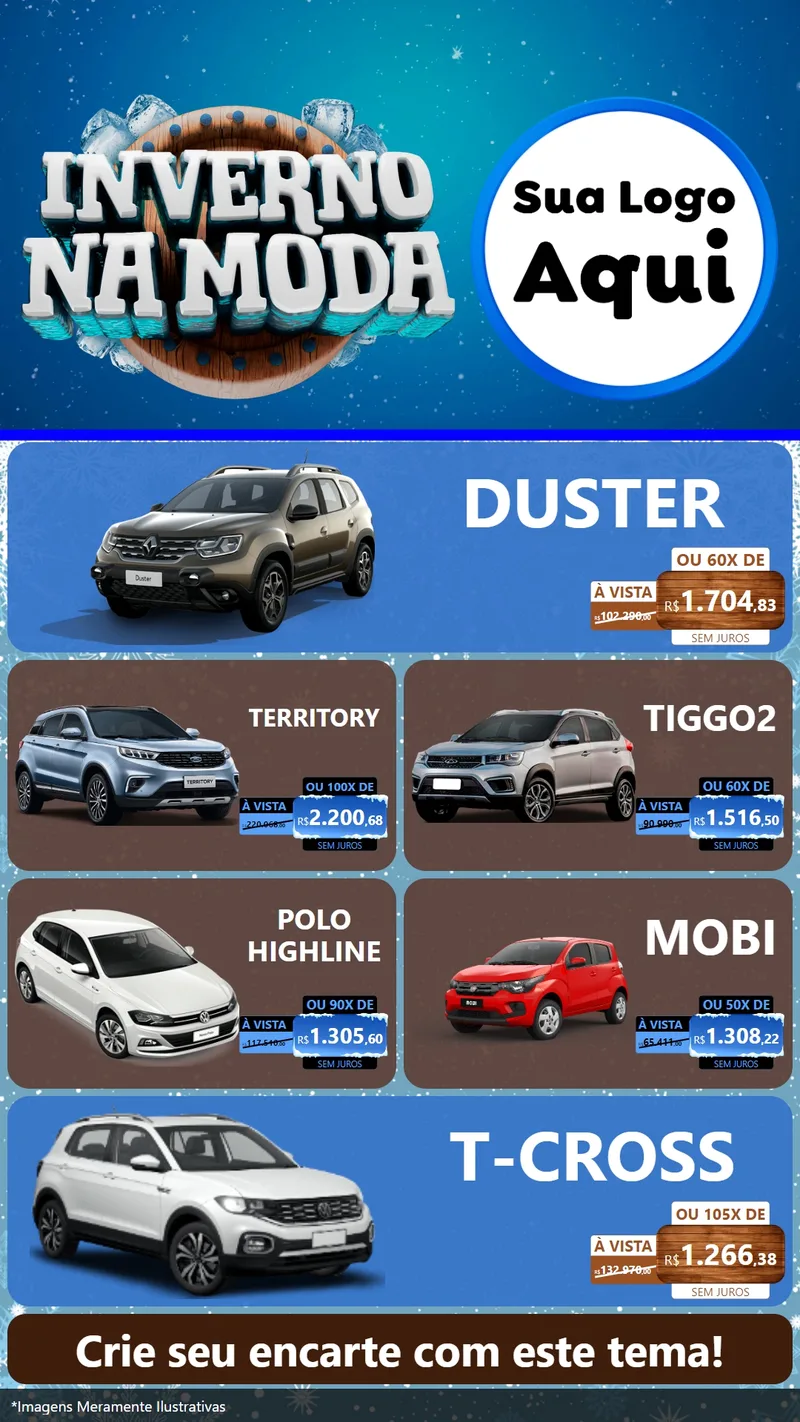 Modelo de TV para TV Vertical com o tema Inverno na Moda para Concessionaria de Carros