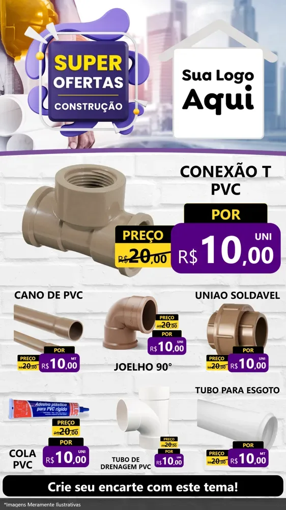 Modelo de Rede Social para Stories com o tema Super Ofertas - Construção para Tubos e conexões