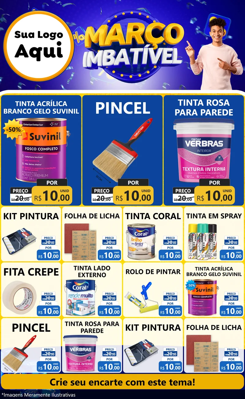Modelo de Encarte para Encarte Grande com o tema Março Imbatível para Tintas e Ferramentas