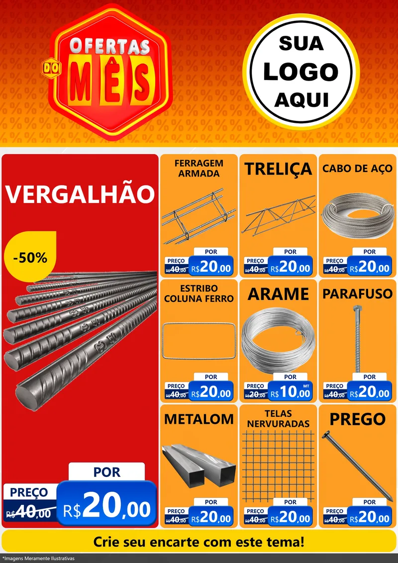 Modelo de Encarte para Encarte A4 Vertical com o tema Ofertas do Mês para Ferragens
