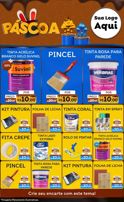 Modelo de Encarte para Encarte Grande com o tema Páscoa para Tintas e Ferramentas