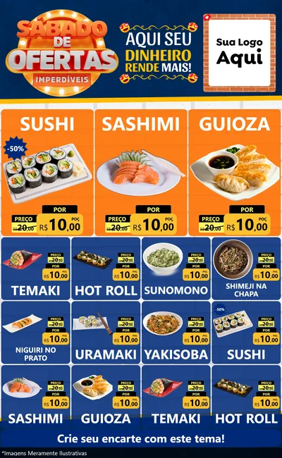 Modelo de Encarte para Encarte Grande com o tema Sábado de Ofertas Imperdíveis para Comida japonesa