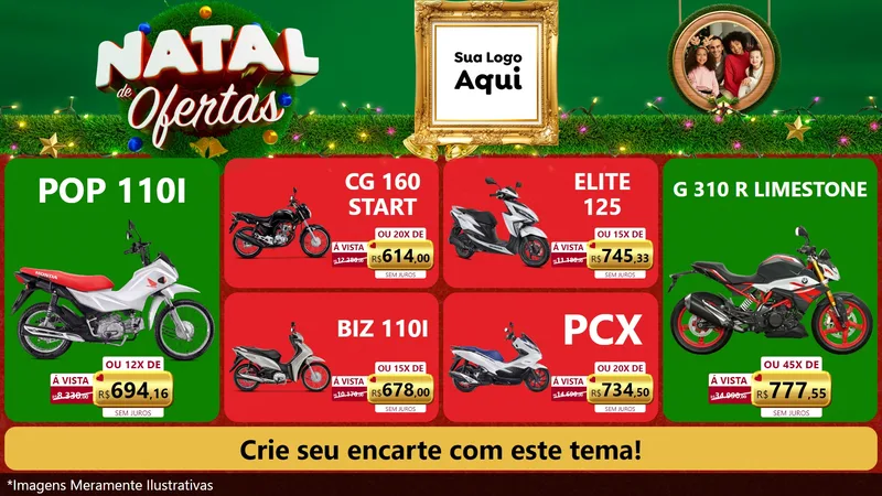 Modelo de TV para TV Horizontal com o tema Natal de Ofertas para Concessionaria de Motos
