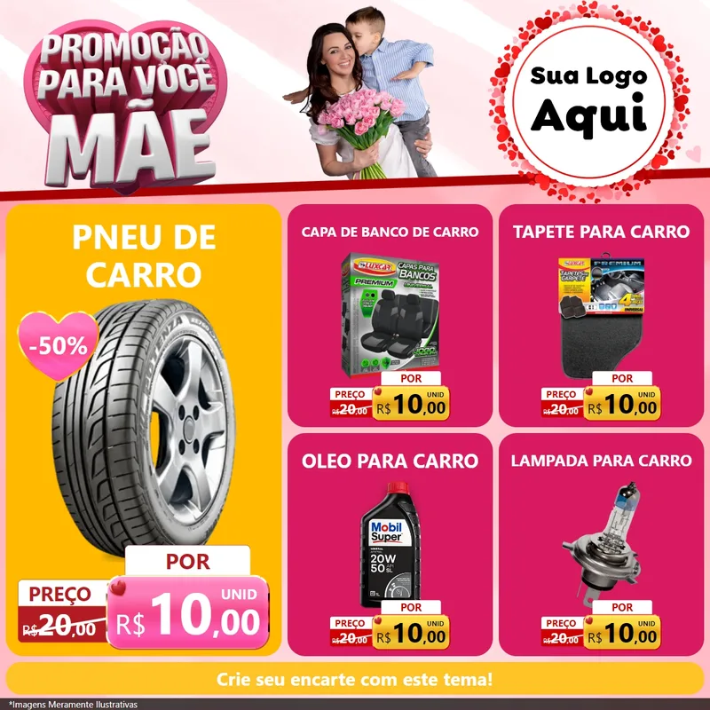 Modelo de Rede Social para Feed Facebook com o tema Promoção Para Você Mãe para Auto peças
