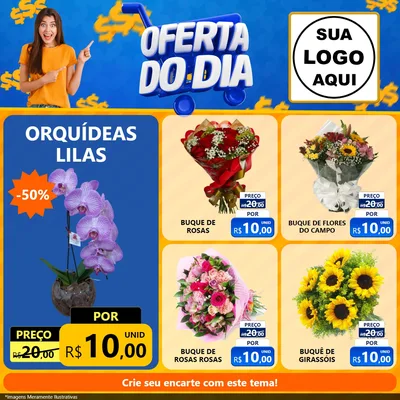 Modelo de Rede Social para Feed Facebook com o tema Oferta do Dia para Floricultura e jardim