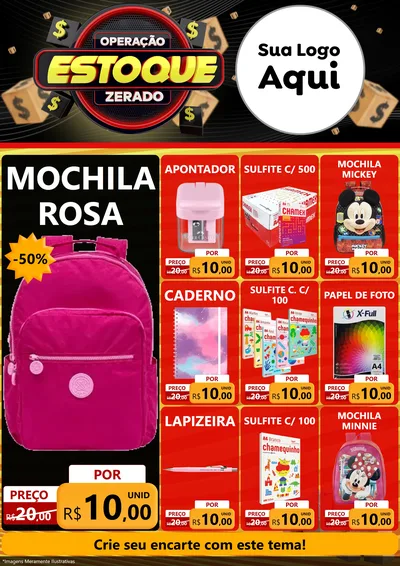 Modelo de Encarte para Encarte A4 Vertical com o tema Operação Estoque Zerado para Papelaria