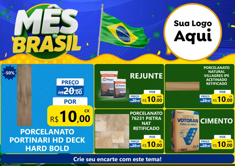 Modelo de Encarte para Encarte A4 Horizontal com o tema Mês do Brasil para Pisos e revestimentos