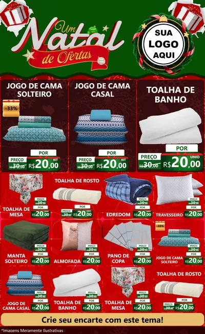 Modelo de Encarte para Encarte Grande com o tema Um Natal de Ofertas para Cama, Mesa e Banho