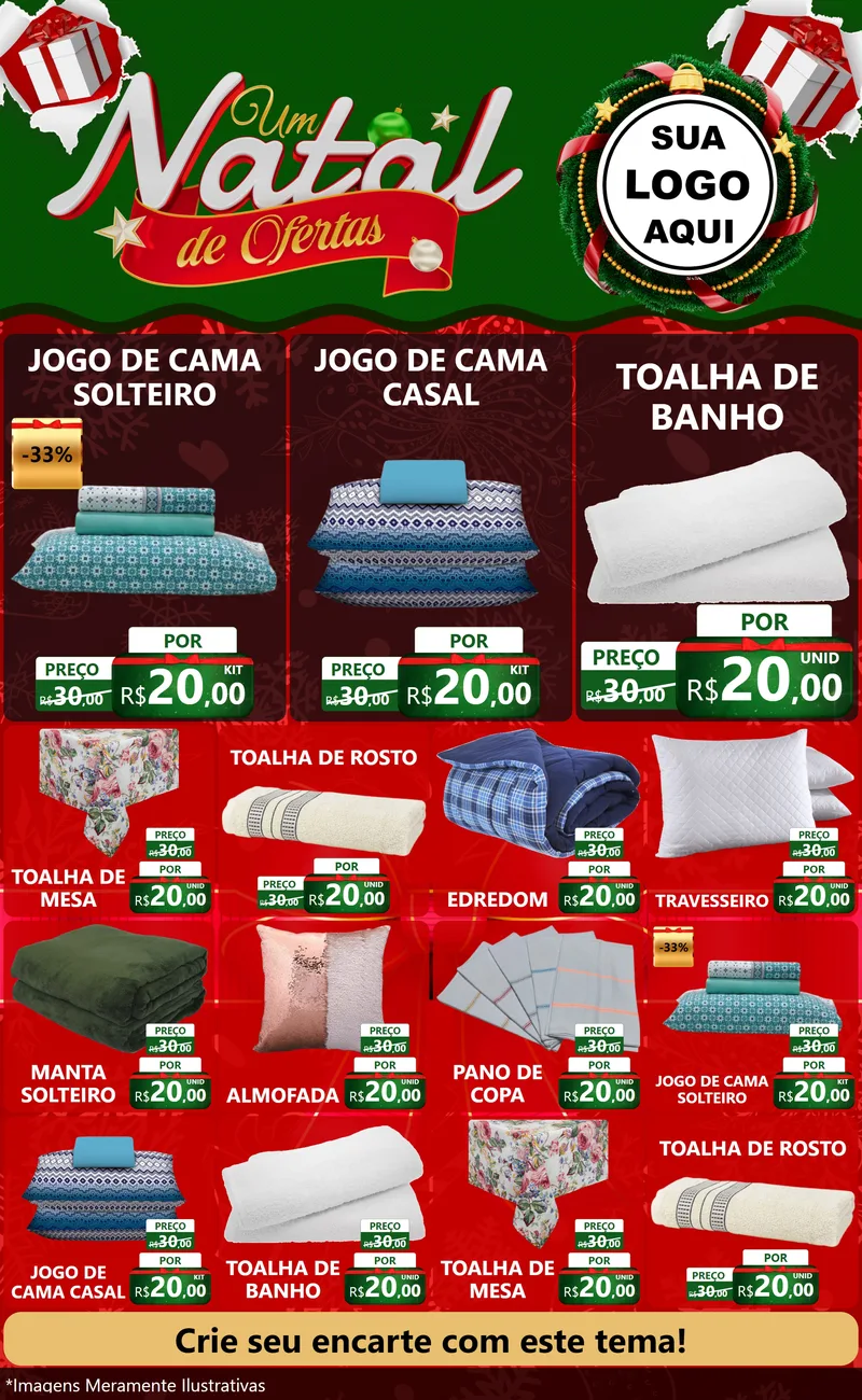 Modelo de Encarte para Encarte Grande com o tema Um Natal de Ofertas para Cama, Mesa e Banho