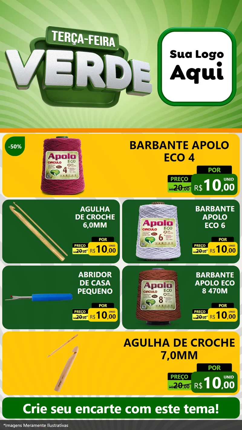 Modelo de TV para TV Vertical com o tema Terça - Feira Verde para Armarinho e Aviamentos