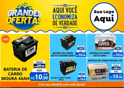 Modelo de Encarte para Encarte A4 Horizontal com o tema Grandes Ofertas para Baterias Elétricas