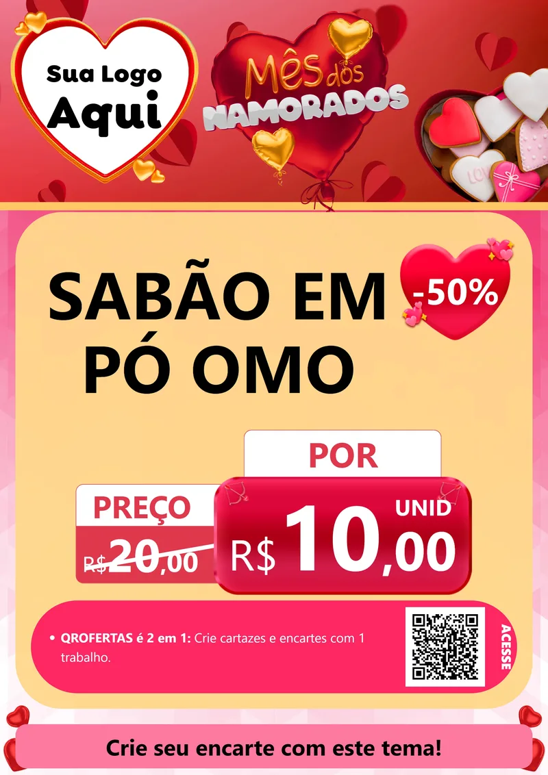 Modelo de Cartaz para Cartaz A4 Vertical com o tema Mês dos Namorados para Produtos de Limpeza