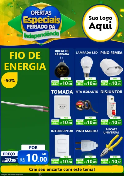 Modelo de Encarte para Encarte A4 Vertical com o tema Ofertas Especiais Feriado da Independência para Materiais Elétricos