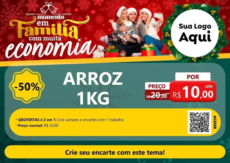 Modelo de Cartaz para Cartaz A4 Horizontal com o tema Momento em Família (Natal) para Supermercado