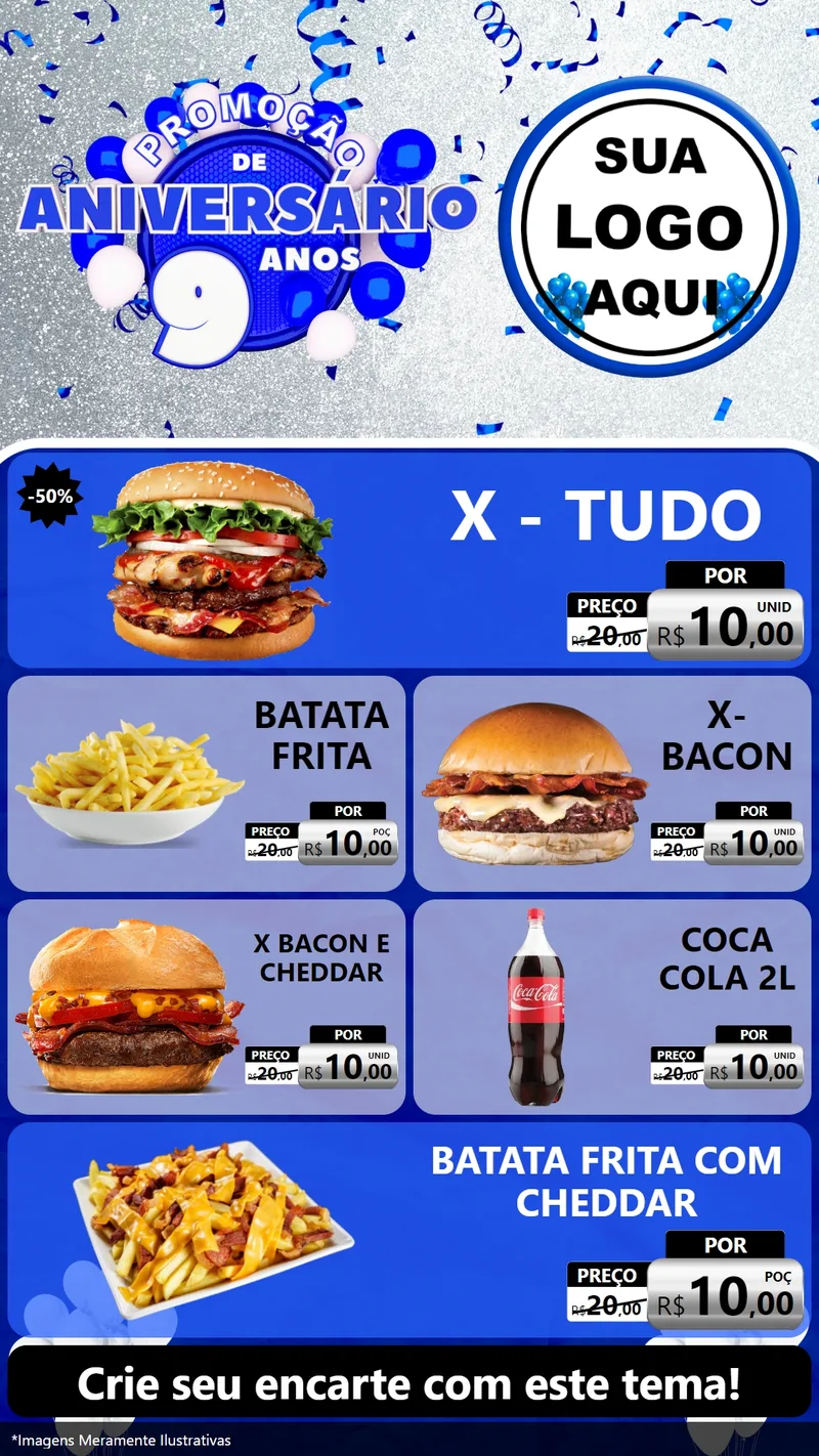 Modelo de TV para TV Vertical com o tema Promoção de Aniversário - 9 Anos para Hamburgueria