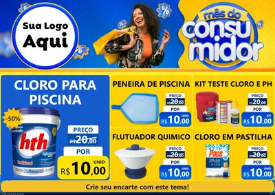 Modelo de Encarte para Encarte A4 Horizontal com o tema Mês do Consumidor para Produtos para Piscina