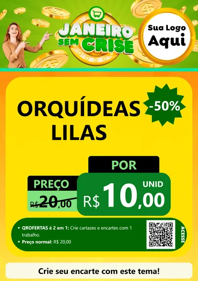 Modelo de Cartaz para Cartaz A4 Vertical com o tema Janeiro Sem Crise para Floricultura e jardim