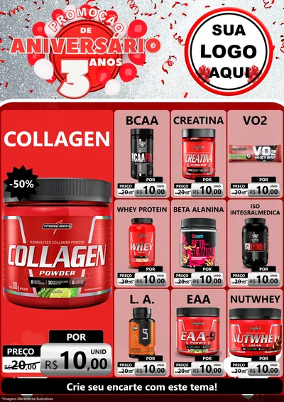 Modelo de Encarte para Encarte A4 Vertical com o tema Promoção de Aniversário - 3 Anos para Suplementos alimentares