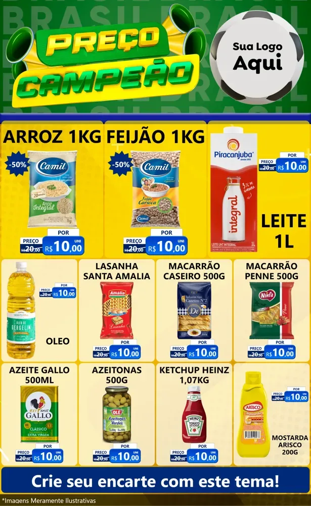 Modelo de Encarte para Encarte Grande com o tema Preço Campeão - Copa para Supermercado
