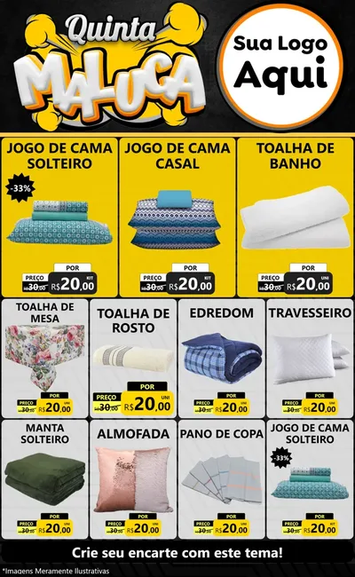 Modelo de Encarte para Encarte Grande com o tema Quinta Maluca para Cama, Mesa e Banho