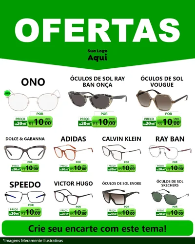 Modelo de Rede Social para Feed Instagram com o tema Ofertas Verde Cartaz para Óticas