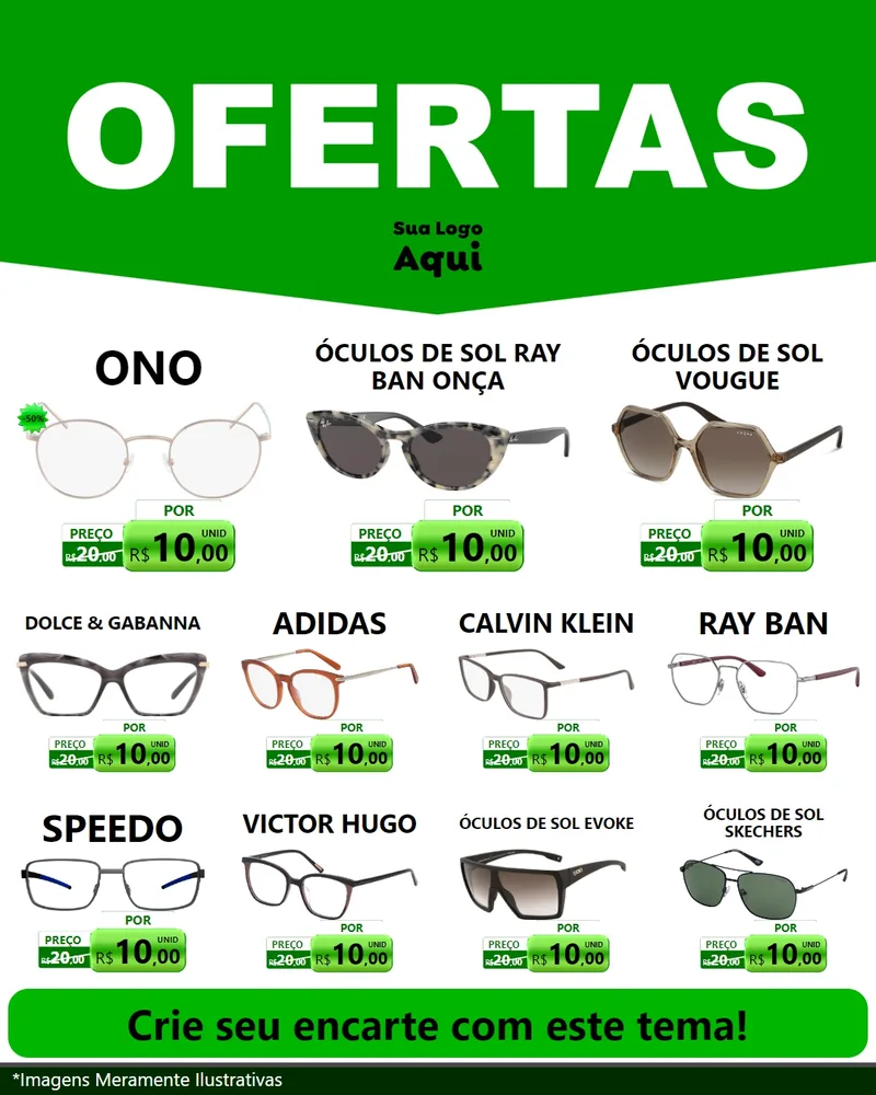 Modelo de Rede Social para Feed Instagram com o tema Ofertas Verde Cartaz para Óticas