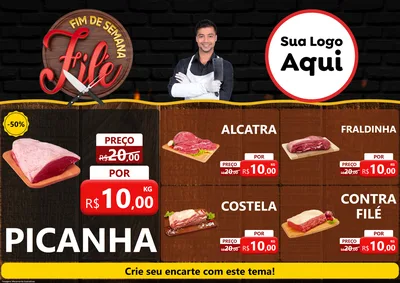 Modelo de Encarte para Encarte A4 Horizontal com o tema Fim de Semana Filé para Açougue