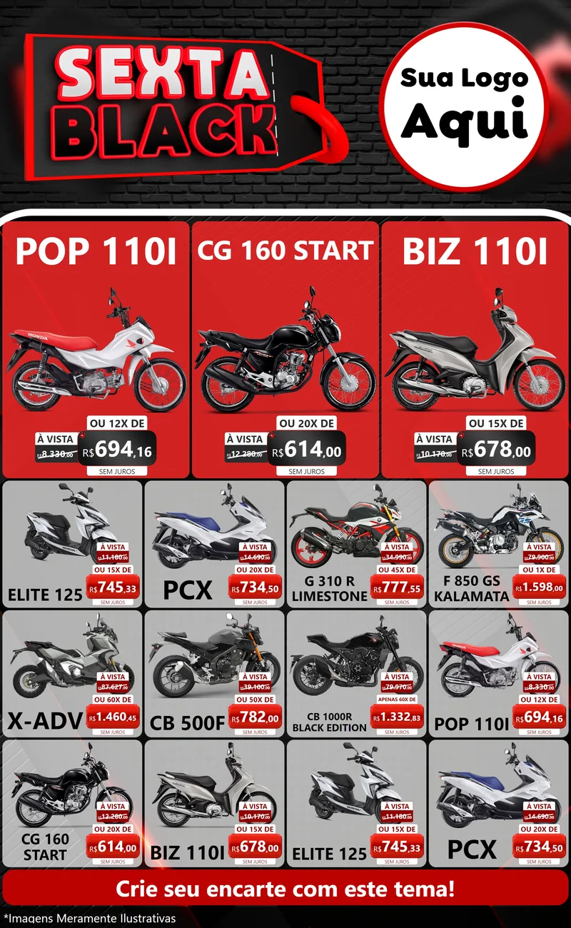 Modelo de Encarte para Encarte Grande com o tema Sexta Black para Concessionaria de Motos
