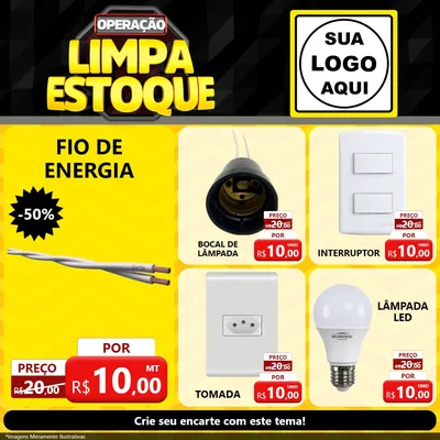 Modelo de Rede Social para Feed Facebook com o tema Operação Limpa Estoque para Materiais Elétricos