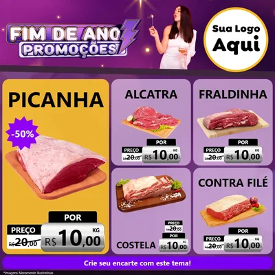 Modelo de Rede Social para Feed Facebook com o tema Fim de Ano Promoções para Açougue