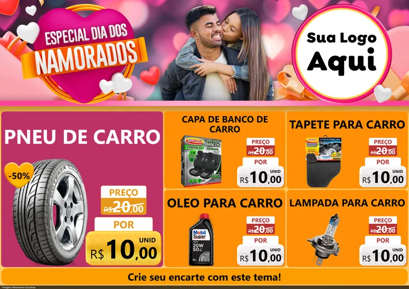 Modelo de Encarte para Encarte A4 Horizontal com o tema Especial Dia dos Namorados para Auto peças