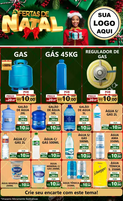 Modelo de Encarte para Encarte Grande com o tema Ofertas de Natal para Água e gás