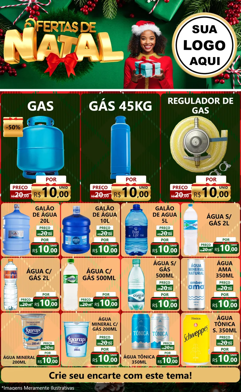 Modelo de Encarte para Encarte Grande com o tema Ofertas de Natal para Água e gás
