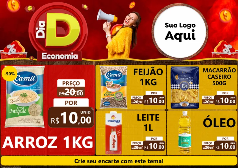Modelo de Encarte para Encarte A4 Horizontal com o tema Dia D Economia para Supermercado