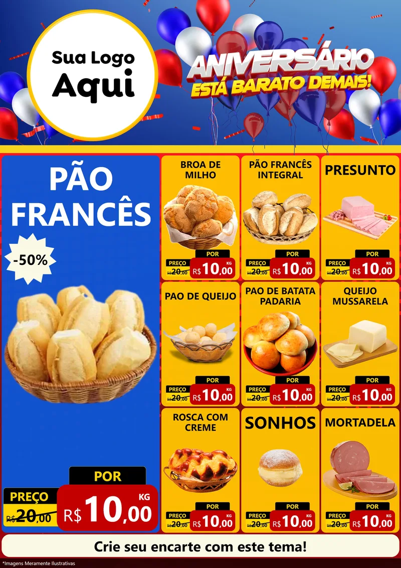 Modelo de Encarte para Encarte A4 Vertical com o tema Aniversário para Padaria