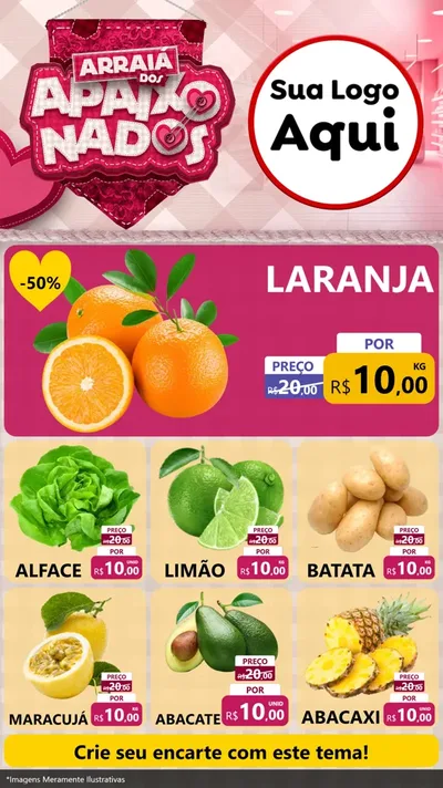 Modelo de Rede Social para Stories com o tema Arraiá dos Apaixonados - Junina para Hortifrúti