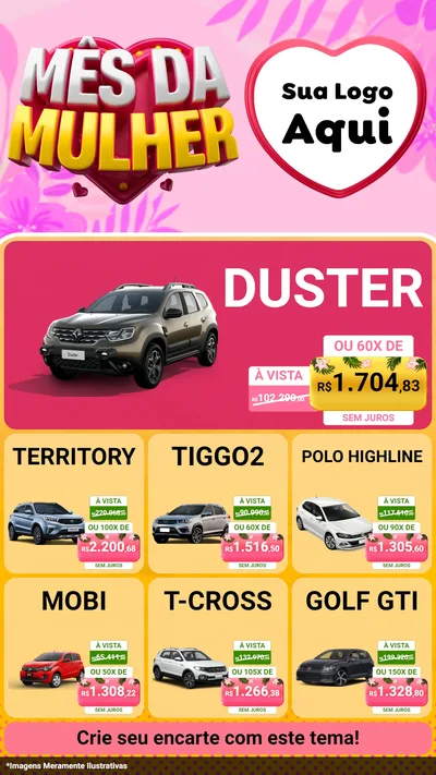 Modelo de Rede Social para Stories com o tema Mês da Mulher para Concessionaria de Carros