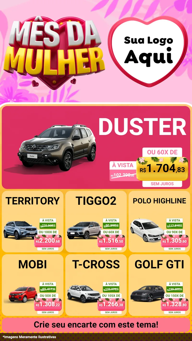 Modelo de Rede Social para Stories com o tema Mês da Mulher para Concessionaria de Carros