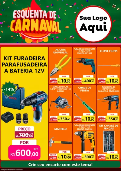 Modelo de Encarte para Encarte A4 Vertical com o tema Esquenta de Carnaval para Maquinas e Ferramentas
