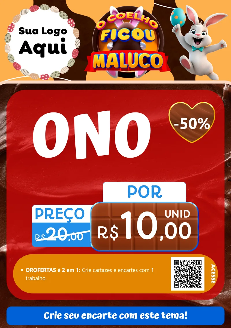 Modelo de Cartaz para Cartaz A4 Vertical com o tema O Coelho Ficou Maluco - Páscoa para Óticas