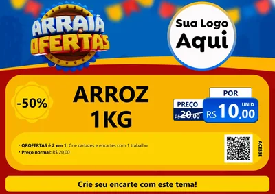 Modelo de Cartaz para Cartaz A4 Horizontal com o tema Arraiá de Ofertas - Junina para Supermercado