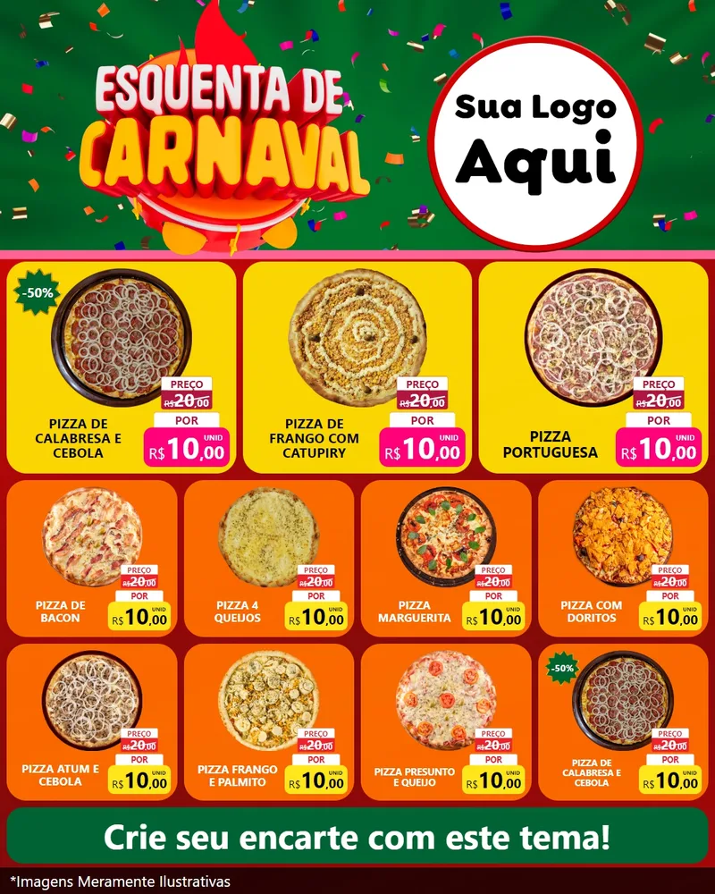 Modelo de Rede Social para Feed Instagram com o tema Esquenta de Carnaval para Pizzaria