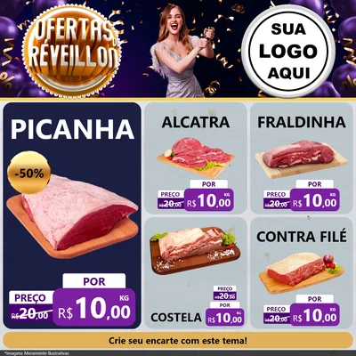 Modelo de Rede Social para Feed Facebook com o tema Ofertas de Réveillon para Açougue