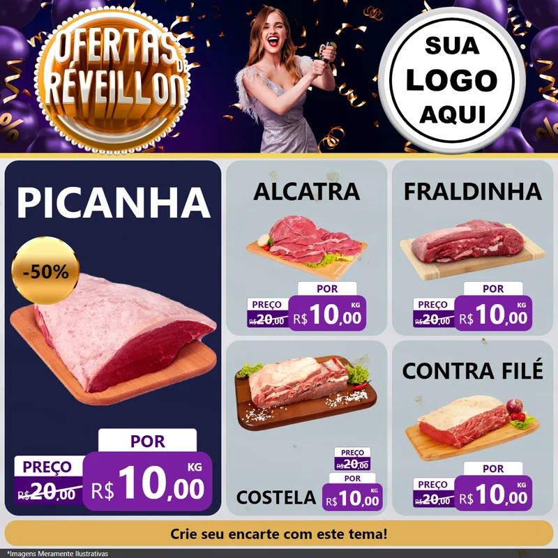 Modelo de Rede Social para Feed Facebook com o tema Ofertas de Réveillon para Açougue